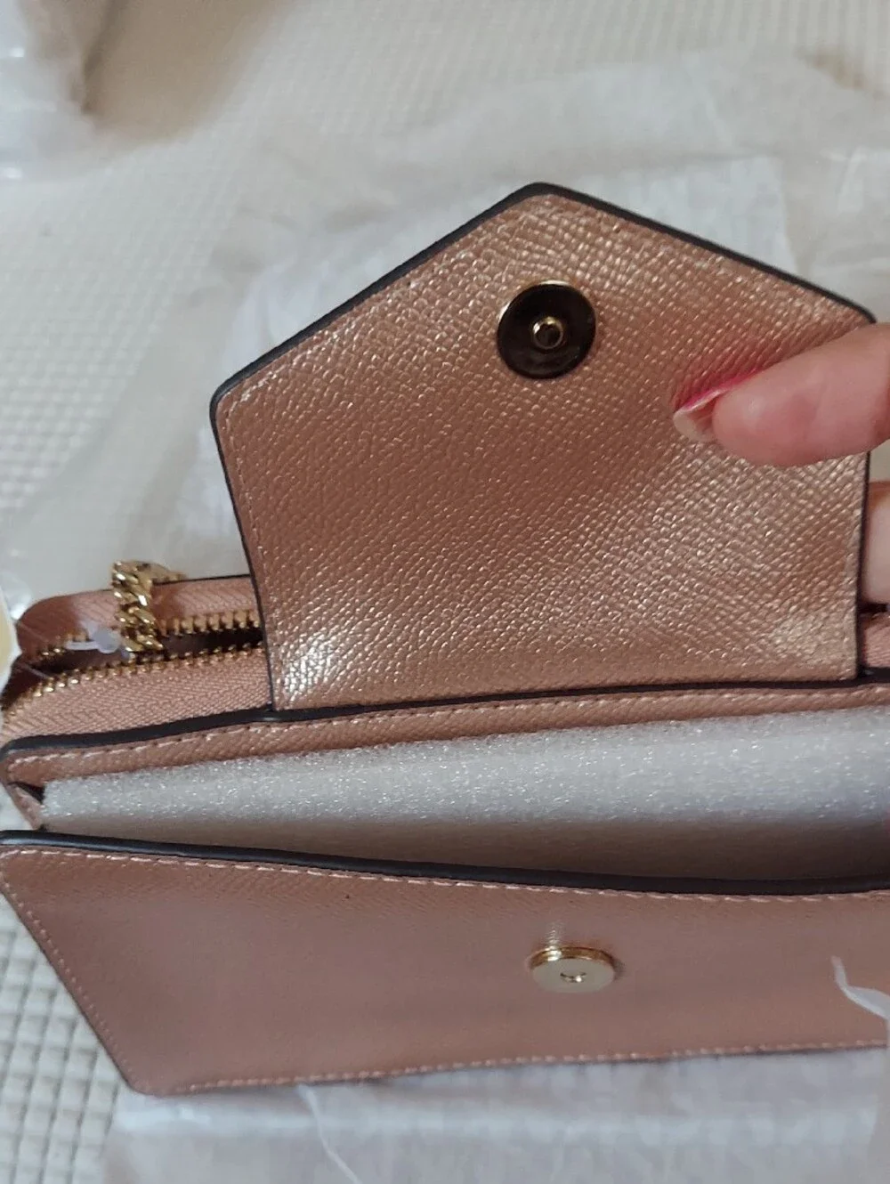 Michael Kors Tan Shimmer Phone Wallet/Small Crossbody with Gold MK Emblem